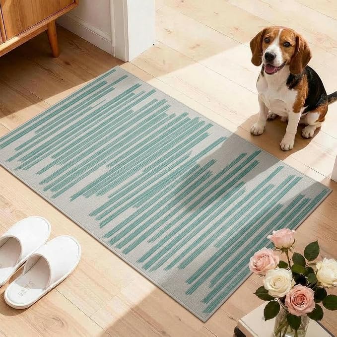 GarveeHome 2x3 Washable Rug Before Upstairs Non Slip Low Pile Entry Rug | Low pIle Striped Doormat Modern Stain Resistant Kitchen Rug for Bedroom Hallway Dining Room Living Room