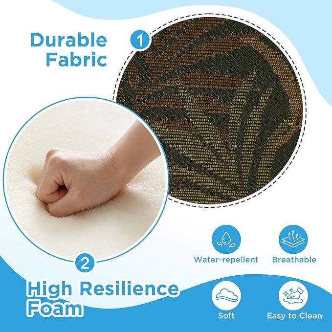 Outdoor Patio Chair Cushions 44x21x3.5 inch, Set of 2 Thicken Comfy Cushions for Rocker Non Slip Fade Shield Water Repellent High Back with Ties, Bamboo Leaf Jacquard