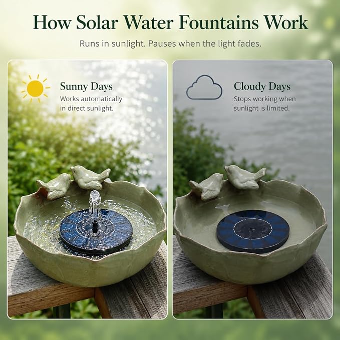 Bird Bath with Solar Fountain Bubbler, 10.1" Solar Bird Bath Fountain for Outdoors, Ceramic Bird Bath Bowl for Garden, Patio, Balcony & Yard Decor