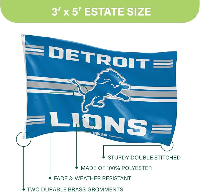 NFL Detroit Lions Vintage Flag | 3 x 5 Outdoor Flag with Grommets | Heavy Duty Banner for Garden Patio Decoration | Indoor Wall Decor for Room | Works with Flagpoles for Outside House (Detroit Lions-Vintage)