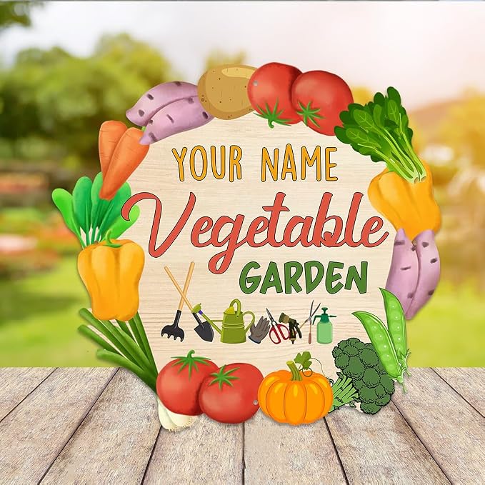 MeMate Vegetable Garden Signs, Personalized Metal Signs, Garden Sign to Personalize, Large Sign for She Shed, Customized Name Wall Art for Garden Outdoor Decor, Personalized Outdoor Plaque