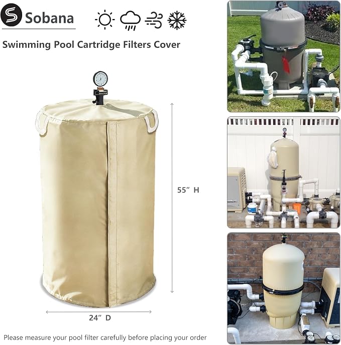 Pool Filter Cover with Plush Linner, 600D Waterproof Oxford Fabric Pool Equipment Cover, Suitable for Most Filters on Market(Universal Style, Beige)
