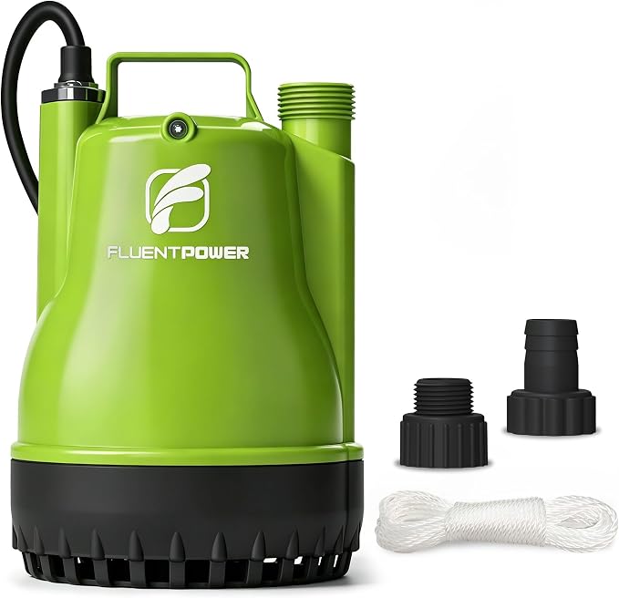 FLUENTPOWER 1/4HP Utility Pump 1900GPH Portable Submersible Sump Pump, Manual Control with 16.4 Ft Cord for Draining Water from Pool Pond Garden Hot Tub Basement Tankless Heater Liquids
