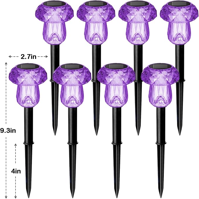 Solar Halloween Lights Outdoor 8 Pack Purple Mushroom Pathway Decor | LED Waterproof Halloween Decorations for Garden Yard Driveway Garden Walkway Path Landscape Lawn Lighting