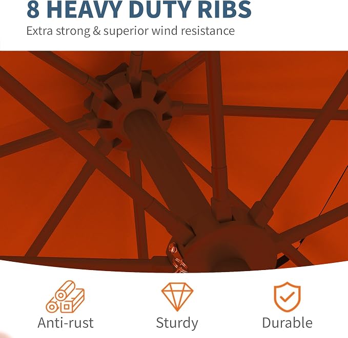 PatioKingdom 9ft 3-Tier Patio Market Umbrella with Crank/Tilt, Commercial Heavy Duty Wind Proof,Outdoor Table Umbrella with 8 Fiberglass Ribs,UPF50+ for Deck,Pool,Garden,Backyard (Orange)