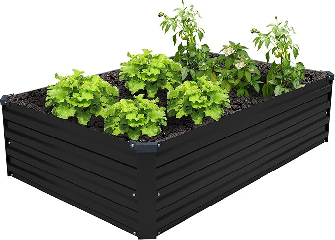 2PCS 4x3x1ft Galvanized Raised Garden Kit,Metal Planter Box,Black | Outdoor Elevated Metal Planter Box For Vegetables, Flowers & Herbs. Rustproof Galvanized Steel, Open Drainage, Easy Assembly