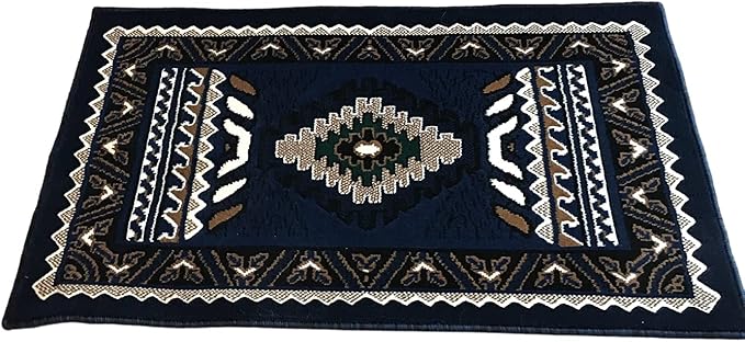 YHSF South West Native American Area Rug D143 - Easy Clean, Thick, Soft, Durable Tribal Indian Inspired Kingdom Design Runner Rug for Bedroom/Living Room & More - Navy Blue, 2 Feet x 3 Feet 4 Inches | Easy-Clean, Soft & Durable Tribal Rug for Living Ro...
