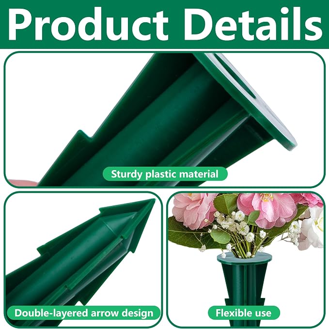 4 Pcs Memorial Artificial Flower Holder, Patio Garden Floral Ground Spikes, Cemetery Flower Container Stakes for Outdoor Yard Grave Faux Flowers Indoor Window Box Planter Pot