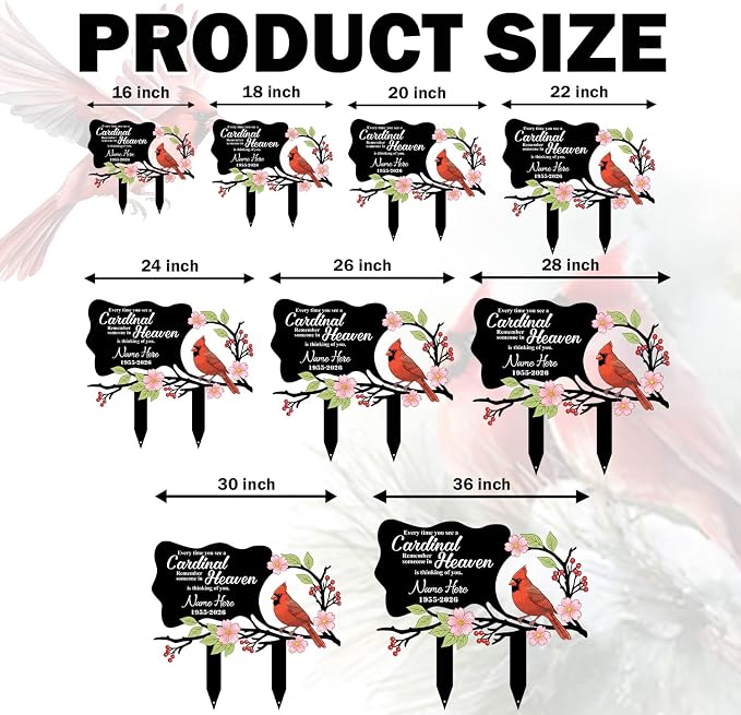 Personalized Cardinal Garden Sign with Stakes, Custom Name Sign, Flower Yard Decor Outdoor, Memorial Gift for Mom, Garden Plaque Sympathy Gifts, loss loved Ones Cardinal Sign