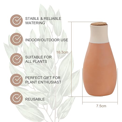 Terracotta Watering Spikes, 4 Pack Plant Watering Devices Self Watering Spikes Vacation Clay Watering Stakes Garden Plant Watering Globes for Indoor & Outdoor Plants