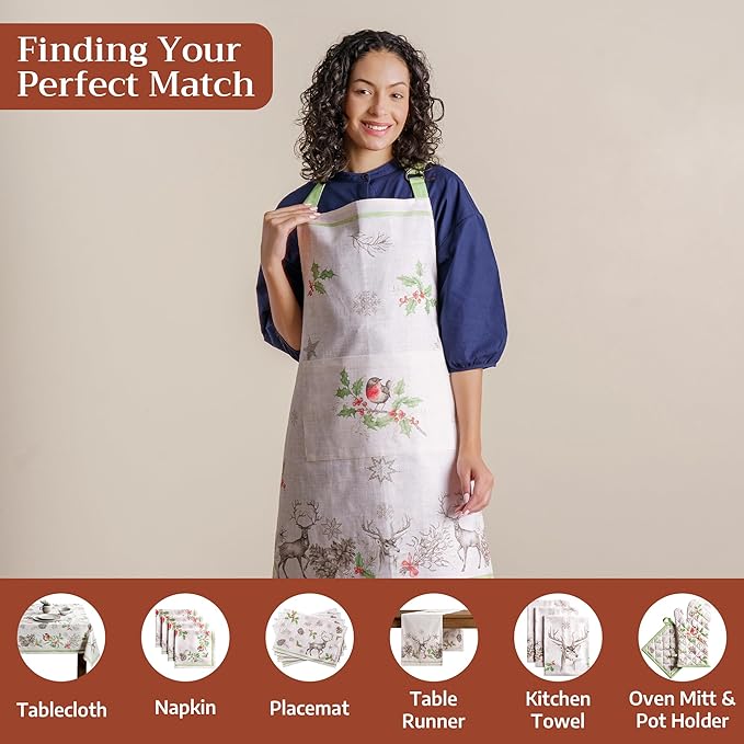 Maison d' Hermine Aprons for women with Pocket 100% Cotton (27.50"x31.50") | Adjustable Neck Strap & long ties Apron Men Chef Wedding Cooking Gardening Server Maid