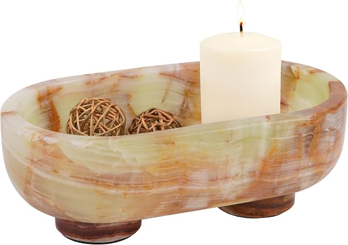 Radicaln Marble Oval Bowl With Stand 10" Inches Green Handmade Fruit Bowl and Candy Dish, Ideal Candle Holder, Decorative and Key Bowl For Dining Table