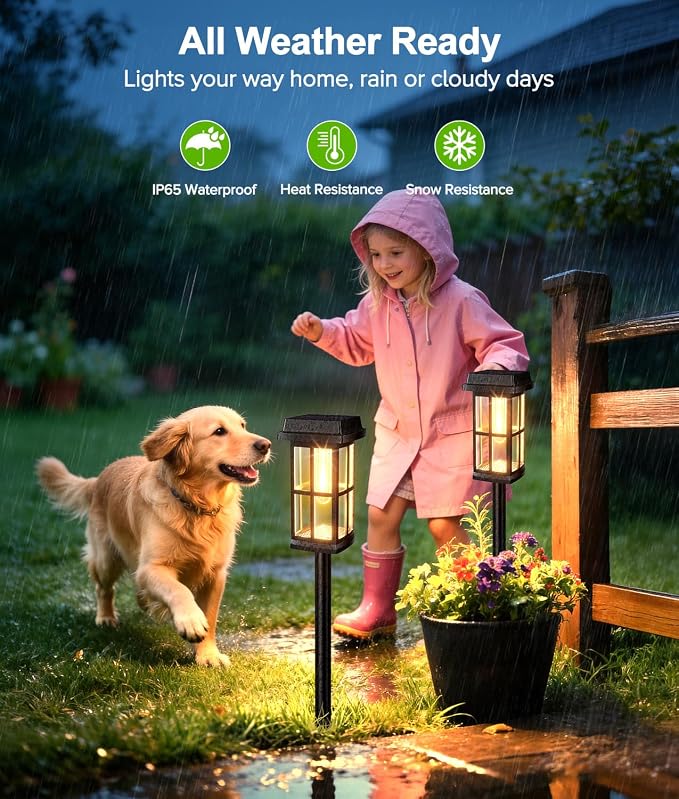 Ahaorigin 8 Pack Solar Pathway Lights Outdoor, 2 Lighting Modes Waterproof Solar Lights Outdoor, Sturdy Metal Rods, Brighter Up to 15Hrs Outdoor Path Lights for Yard Walkway Driveway Sidewalk Garden