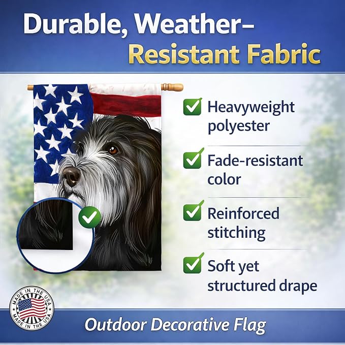 Caroline's Treasures CK6480CHF Catalan Sheepdog Dog American Flag House Flag Large Porch Sleeve Pole Decorative Outside Yard Banner Artwork Wall Hanging, Polyester, House Size, Multicolor