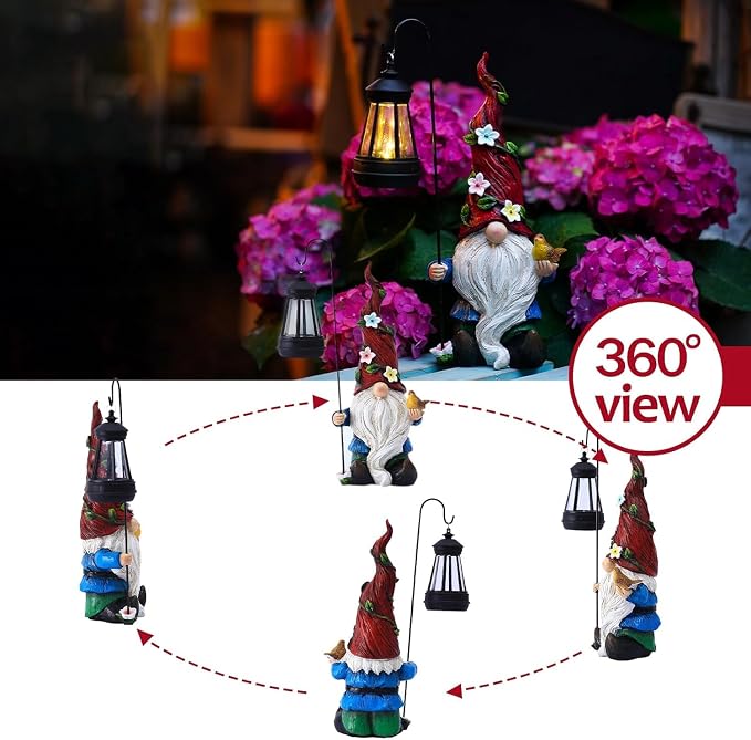 Pohabery Gnomes Outdoor Statue with Solar Lights,Solar Garden Gnomes Decorations for Yard Patio Outside Gnome Garden Decor, Gnomes Gifts for Women Mom