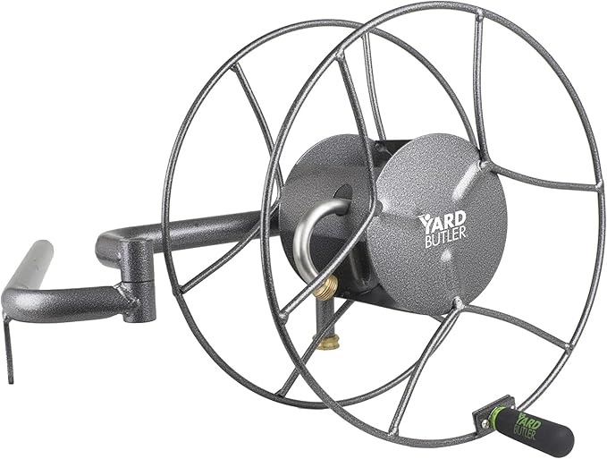 Yard Butler Swivel Hose Reel Wall Mount - 180 Degree Pivot Hose Hanger - Great for Garden Storage - Heavy Duty Steel - ISRWM-180