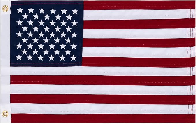 JRED Cotton American Flags for Outside 12x18 Inch US Flag Heavy Duty Outdoor USA Fade Resistant Embroidered Stars, Brass Grommets, Celebrating the 250th Anniversary of USA
