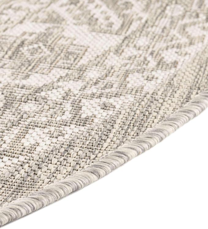Unique Loom Outdoor Aztec Collection Area Rug - Chalca (5' 3" Round, Light Gray/ Ivory)