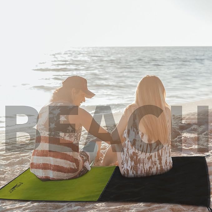 Frelaxy Pocket Picnic Blanket, Waterproof Sandproof Beach Mat, Compact Camping Tarp for Festivals, Hiking, Travel, Outdoor Recreation (Army Green, 35'' x 57'')