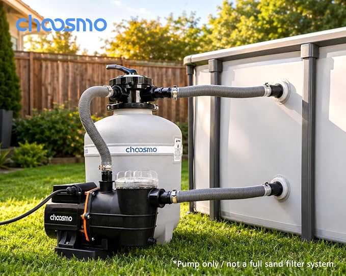 3/4 HP Above Ground Pool Pump with Timer, 3120 GPH 115V Self-Priming Sand Filter Pump Replacement with Filter Basket and 1.25/1.5-Inch Hose Adapters for Easy Installation