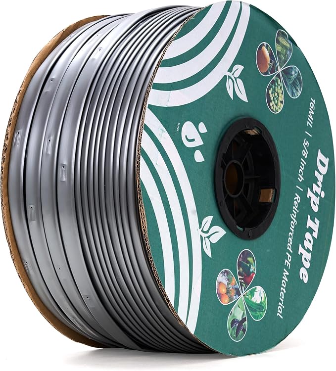 2000FT 5/8" Drip Tape Irrigation, 16 Mil Heavy Duty with 6" Emitter Spacing, Silver Reflective Drip Tape Resistant to Pecking & Biting, Heat-Safe for Seedlings, Ideal for Garden Farm Greenhouse Patio