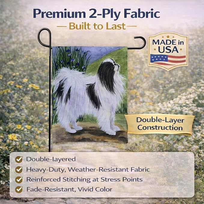 Caroline's Treasures SS8028GF Japanese Chin Garden Flag Mailbox Flag Decorative Yard Flag Banner Outside Patio Artwork Yard Flower Beds, Garden Size, Multicolor