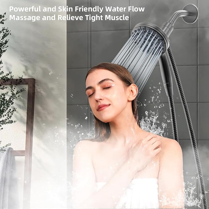 BESAQUO Shower Head, 9 Settings High Pressure shower head with handheld, Built-in Pause Mode & Power Wash, Non-Clogging Nozzles, 6ft Hose,Bracket(Matte Black, Magnetic 9 Settings)