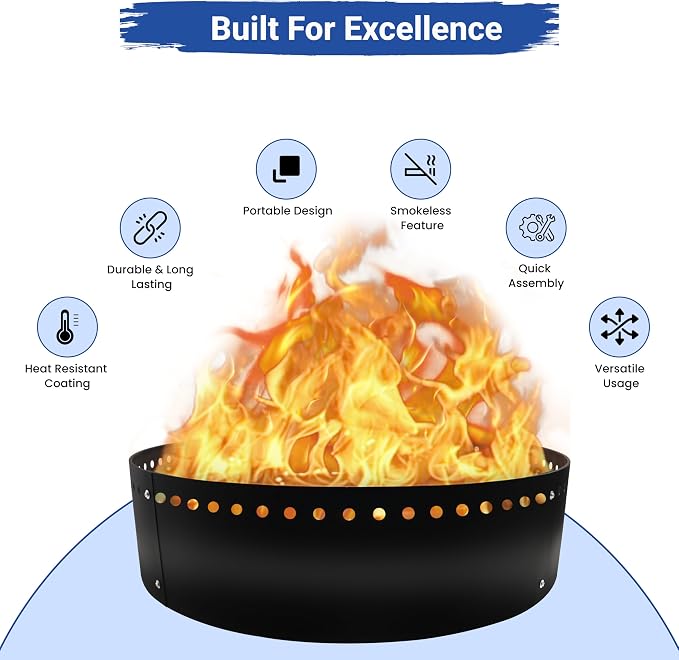 FEBTECH - 48" D Smokeless Fire Ring Insert - Steel DIY Fire Ring Liner | Above or In-Ground Versatile Firepit Ring for Outdoor Fire Pits, Backyard Outdoor Camping Bonfires, Patio & Family Gatherings