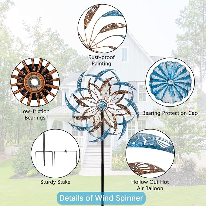 Stargarden Large Wind Spinners Outdoor, 23 Inch Kinetic Wind Spinner | Hollow-Out Metal Wind Sculptures & Spinners, Double-Side Windmill for Patio, Lawn, Garden Decor