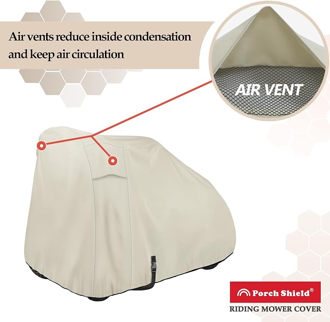 Porch Shield Heavy Duty 600D Polyester Lawn Tractor Cover Waterproof Universal Riding Lawn Mower Cover (Up to 62 inches Decks, Light Tan)