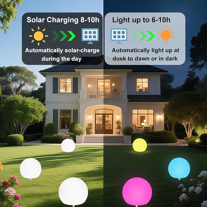 12-in Solar Garden Globe Light Outdoor, Solar Glowing Ball Light w/Remote, 16 RGB Color Changing Waterproof Large Outdoor Orb Lamp, Landscape Lighting Mood Lamp w/Ground Stake for Patio Yard Lawn Path