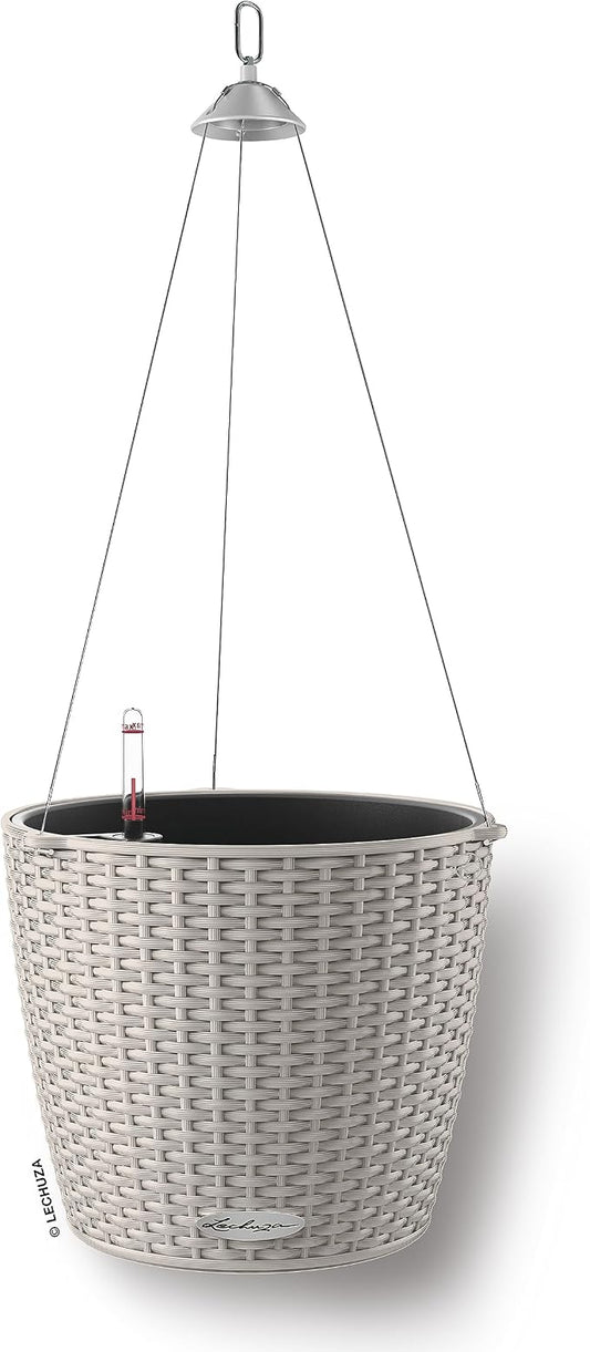 Lechuza Nido Cottage 28 Sand Brown, Self-Watering Hanging Planter, D10.6 H9.1 in