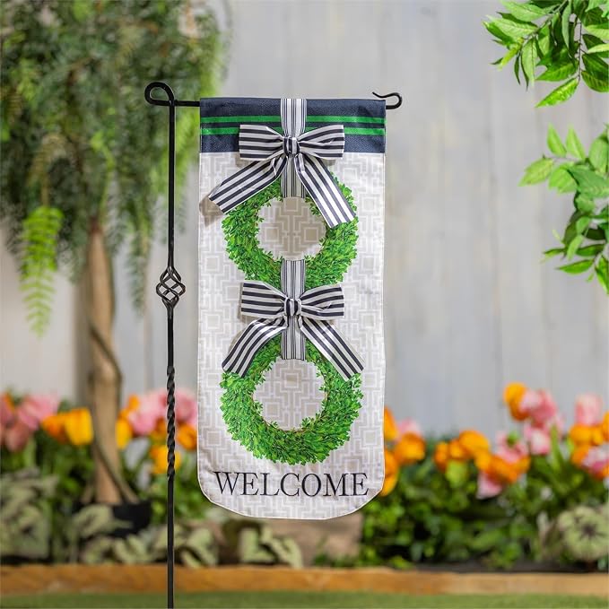 Evergreen Boxwood Wreaths Everlasting Impression 12x28 Double Sided, Welcome Summer Flag For Outside House, Front Door, Garden, Yard