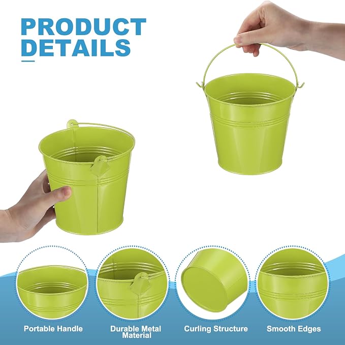 PATIKIL 5"x4.7" Small Metal Buckets with Handle, 12 Pcs Mini Bucket Easter Buckets, Green/Yellow/Orange/Blue/Red/Purple