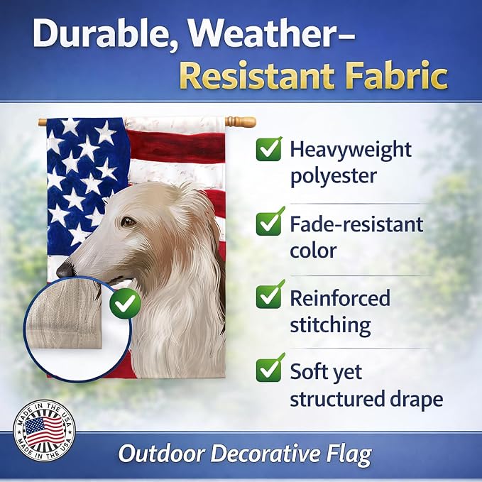 Caroline's Treasures CK6449CHF Borzoi Dog American Flag House Flag Large Porch Sleeve Pole Decorative Outside Yard Banner Artwork Wall Hanging, Polyester, House Size, Multicolor