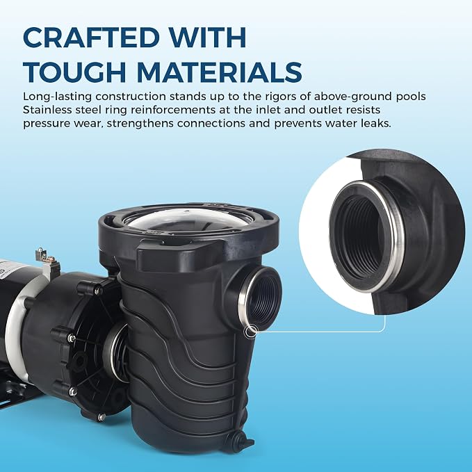 1.5 HP Above Ground Pool Pump 5706GPH 115V High-Efficiency | Single Speed, Low-Noise, UL Certified, Stainless Steel Shaft & Reinforced Thermoplastic, 1.5" Fittings, 2 Year Warranty