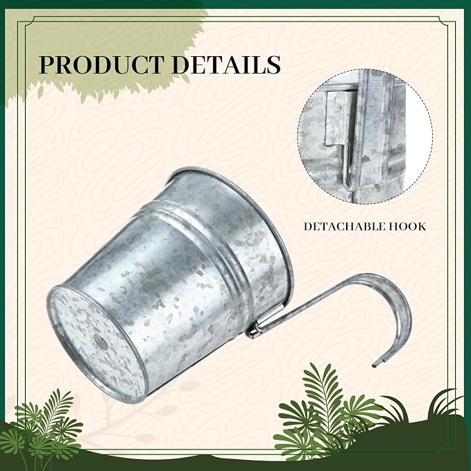 16 Pcs Hanging Flower Pots Planters for Outdoor Metal Iron Wall Flower Planter Baskets for Railing Fence Balcony Garden Yard Home Indoor Decoration with Detachable Hooks (Silver)