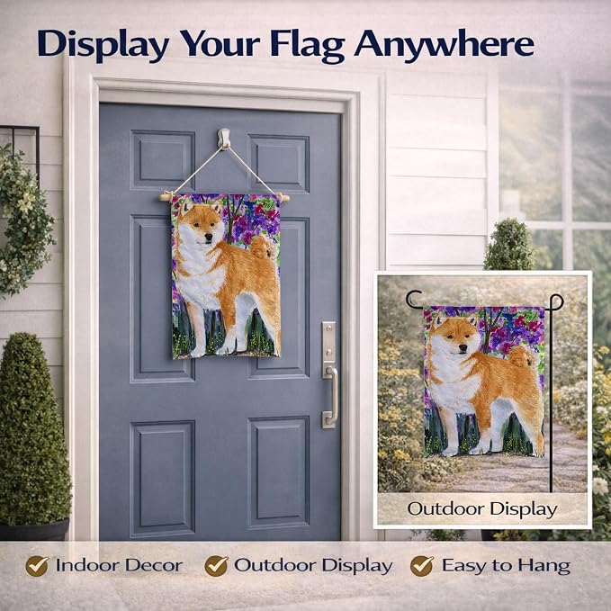 Caroline's Treasures SS8061GF Shiba Inu Garden Flag Mailbox Flag Decorative Yard Flag Banner Outside Patio Artwork Yard Flower Beds, Garden Size, Multicolor