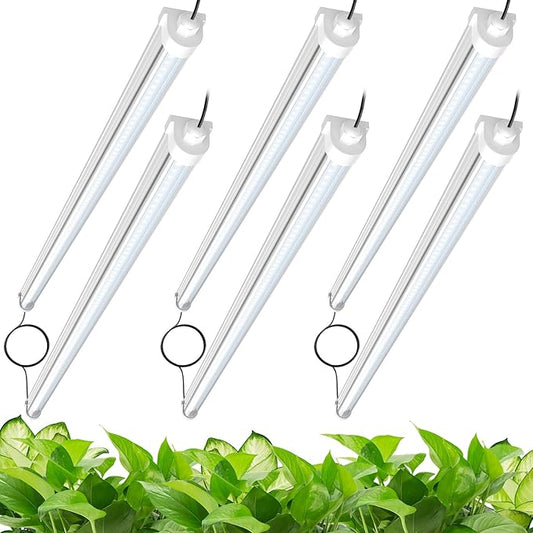 JESLED Waterproof Grow Lights for Indoor Plants, 4FT Full Spectrum 5000K LED for Seed Starting, Seedling & Veg, 288W(6 X 48W,1800W Equiv), Linkable Sunlight Grow Light Strip, Plug and Play,6-Pack