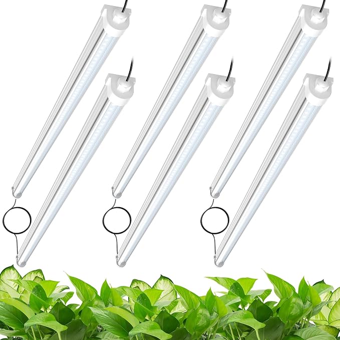 JESLED Waterproof Grow Lights for Indoor Plants, 3FT Full Spectrum 5000K LED for Seed Starting, Seedling & Veg, 216W(6 X 36W,1350W Equiv), Linkable Sunlight Grow Light Strip, Plug and Play,6-Pack