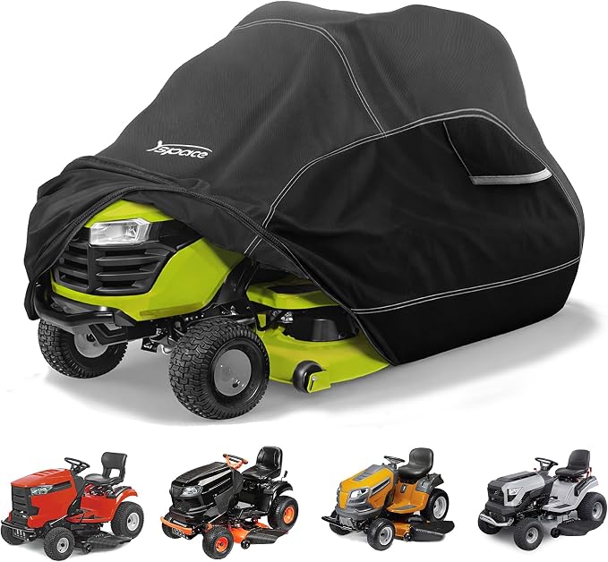 YSPACE Riding Lawn Mower Cover, Heavy Duty 600D Waterproof Lawn Tractor Cover, Fits Up to 54" Deck with Windproof Strap & Storage Bag for John Deere, EGO, Toro, Craftsman, Husqvarna, Honda and More