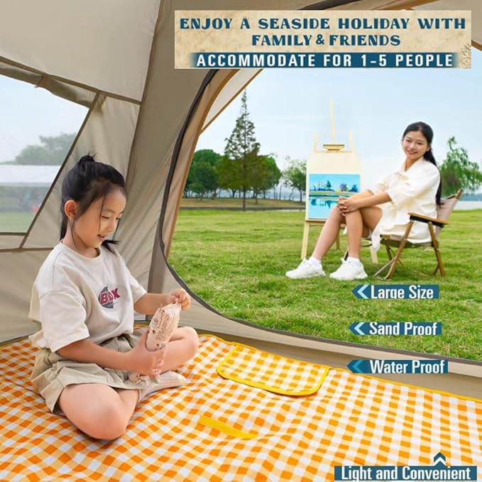 LRUUIDDE Large 80"x 60" Beach Blanket, Outdoor Picnic Blankets, Waterproof Sandproof Portable Blankets, Foldable and Lightweight for Spring Summer Camping, Beach, Park (Blue)