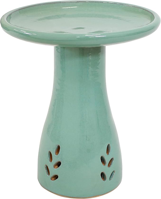 Sunnydaze 21" H Ceramic Bird Bath for Outside - Hand-Painted Outdoor Bird Bath Bowl, UV/Frost-Resistant Finish - Seafoam