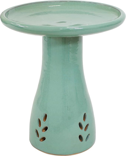 Sunnydaze 21" H Ceramic Bird Bath for Outside - Hand-Painted Outdoor Bird Bath Bowl, UV/Frost-Resistant Finish - Seafoam