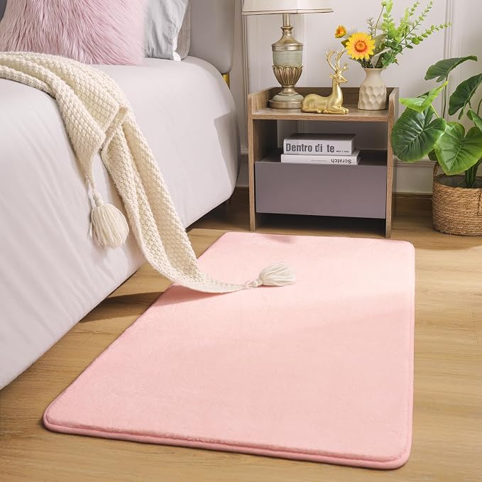 Amearea Modern Washable Runner Rugs, 2x3 Feet Pink Bedroom Runner Rug | Small Area Rugs for Bedroom Living Room, Non Slip Memory Foam Rug for Entrance Entryway Kids Boys Girls Room Laundry Room