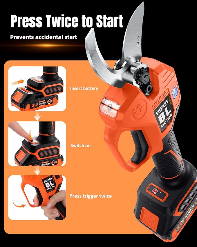 VOTREK® Electric Pruning Shears Cordless with 2 Batteries, [1.6'' Cutting Diameter] Professional Power Pruner, Garden Scissors for Tree Trimming Branch Cutter [SK5 Blades] [Brushless] [LCD Display]