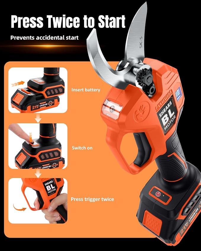 VOTREK® Cordless Electric Pruning Shears, Effort-Saving Power Pruner Cuts Branches up to 1.6", Lightweight with Safety Lock, SK5 Steel Blade, Brushless Motor, Battery Included for Tree Trimming