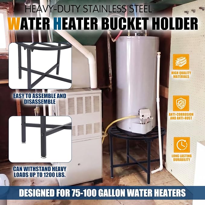 Novabright 75-100 Gallon Water Heater Stand 24" x 24" x 18" H Stainless Steel Bracket with 1200lb Capacity Rain Barrel Stand Heavy Duty Catchment Base Suitable for Plastic Outdoor Rain Barrel