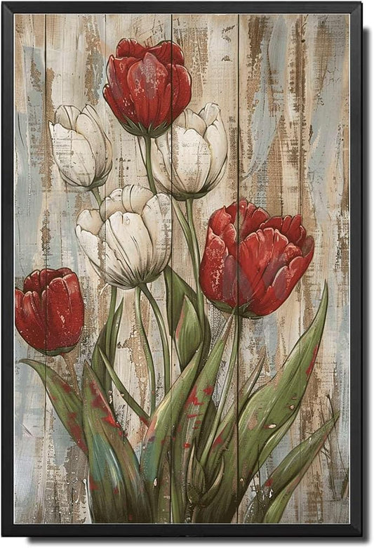 Metal Sign Tin Sign Vintage Wall Art Rustic Charm Tulips Tin Sign for Easy Installation Weather Resistant Design and Vintage Aesthetic Tin Signs for Women for Club 8×12 Inches with Metal Frame