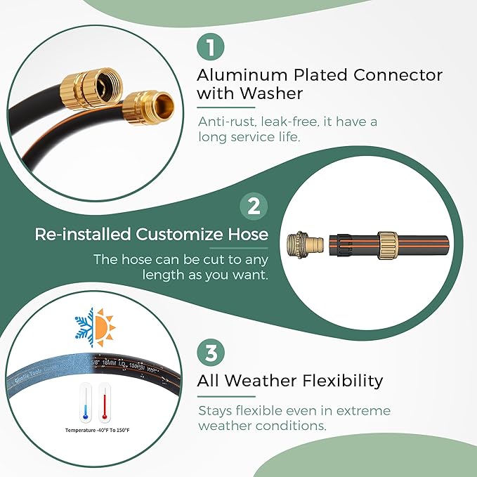 Giraffe Tools Garden Hose 5/8" Custom Length, No Kink, Flexible, Leakproof Water Hose, 600 Burst PSI, 100ft Male Female Fittings,Black Orange